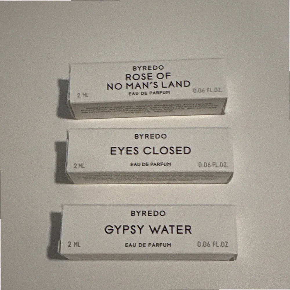 Lot of 3 Byredo eau de parfum sample size 0.07 fl. oz./2 ml. New- Great gift!